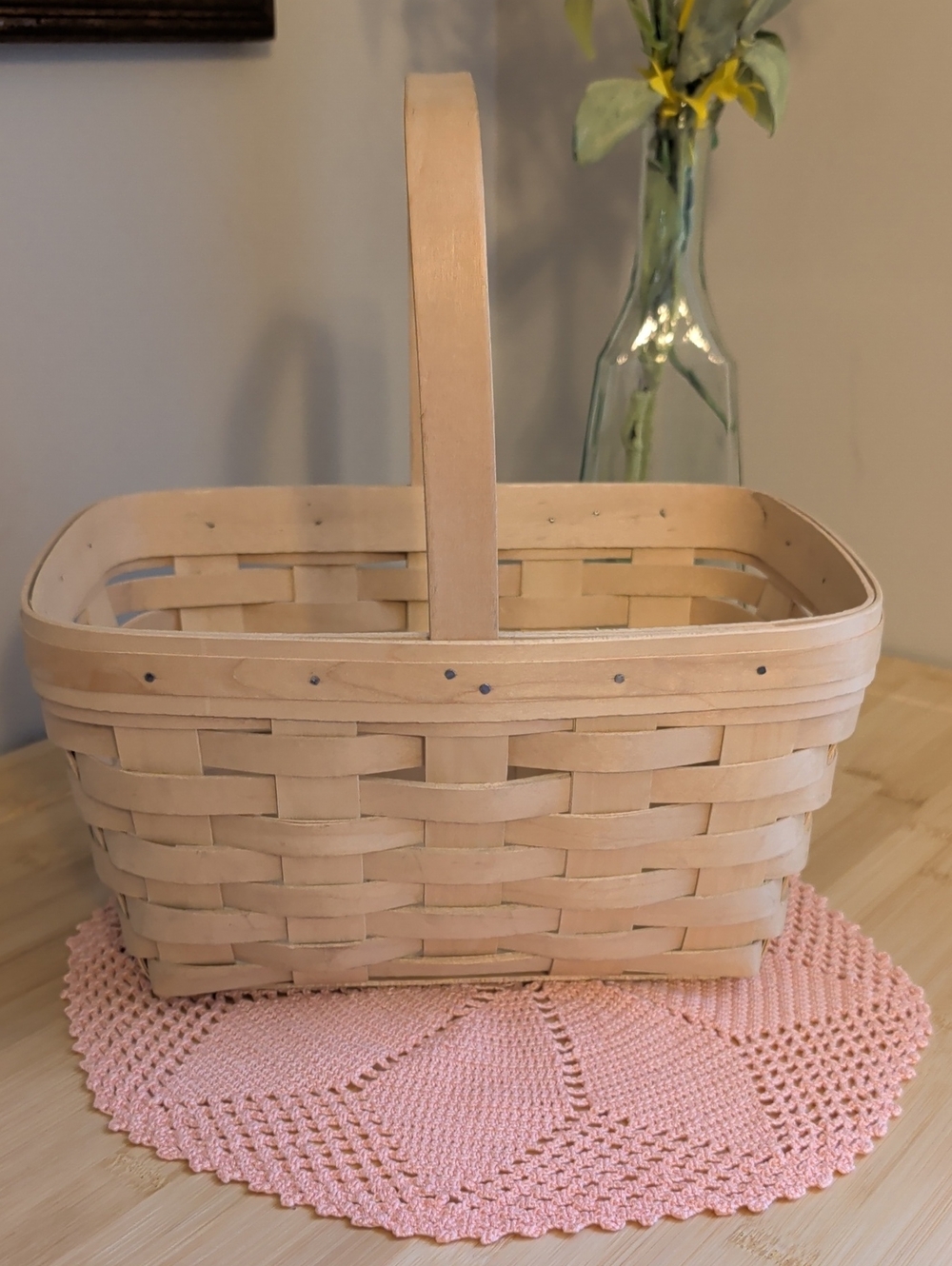 Longaberger Natural Beige Woven Basket with Handle